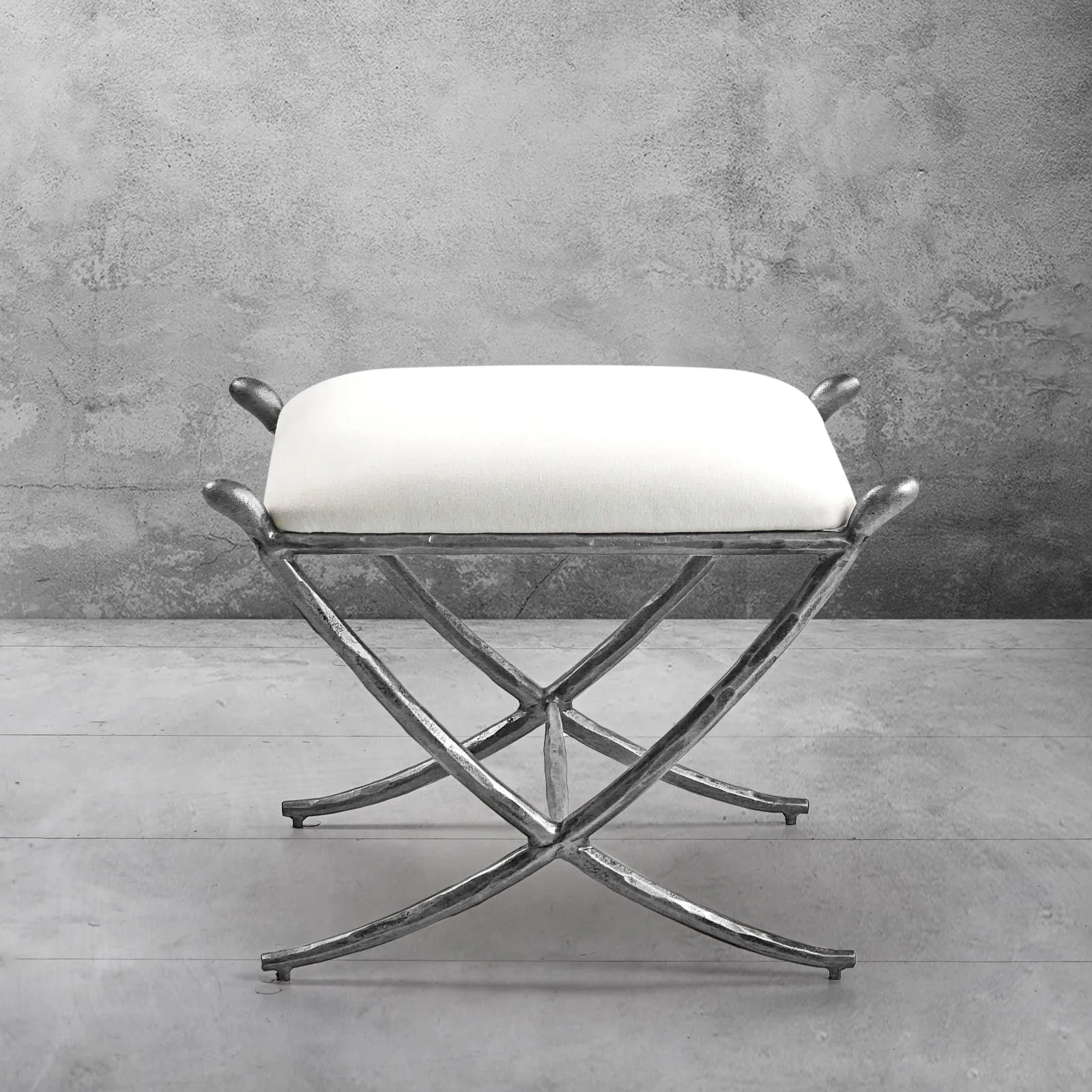 Hand-Forged Metal Horn Fabric Base Stool - Image 24
