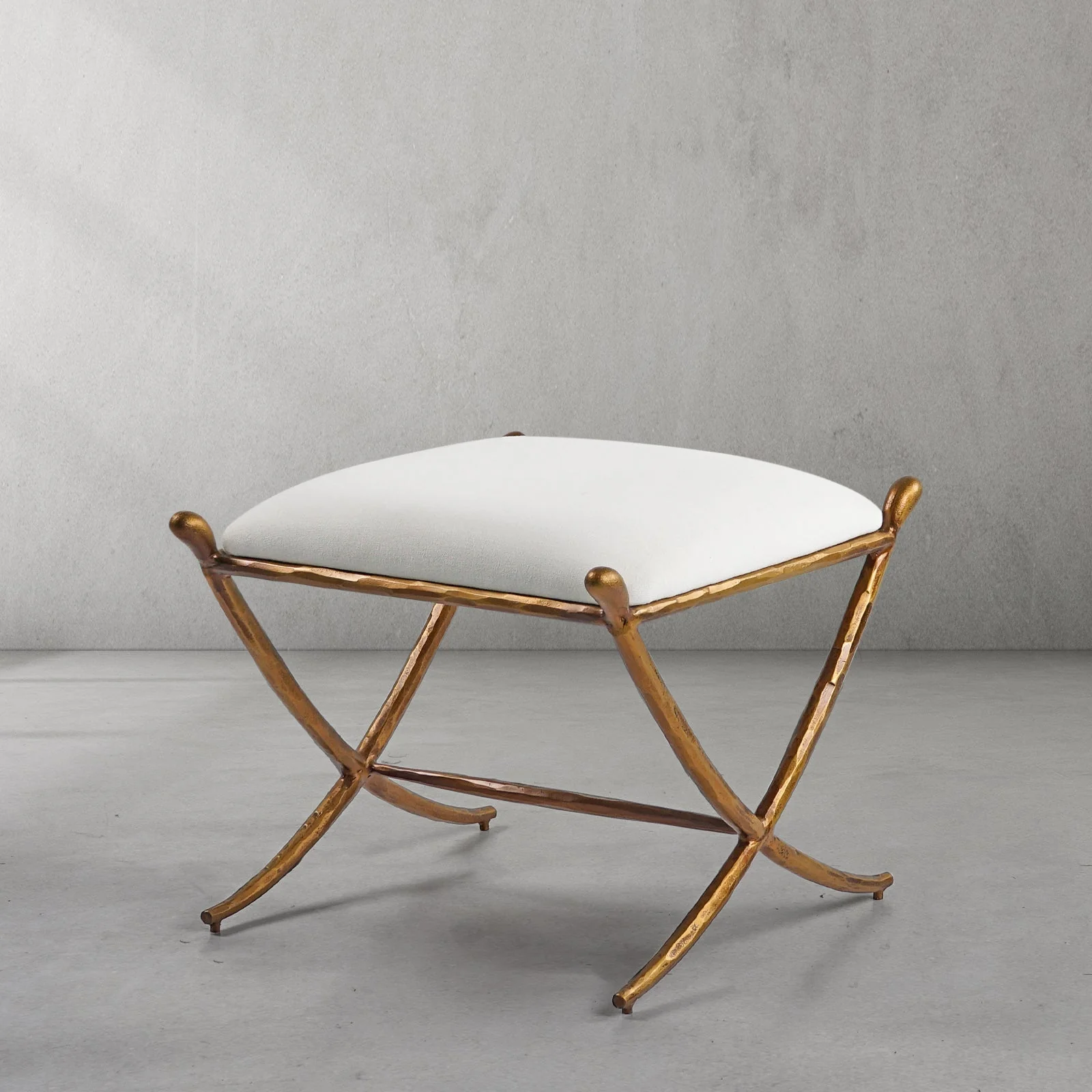 Hand-Forged Metal Horn Fabric Base Stool - Image 25