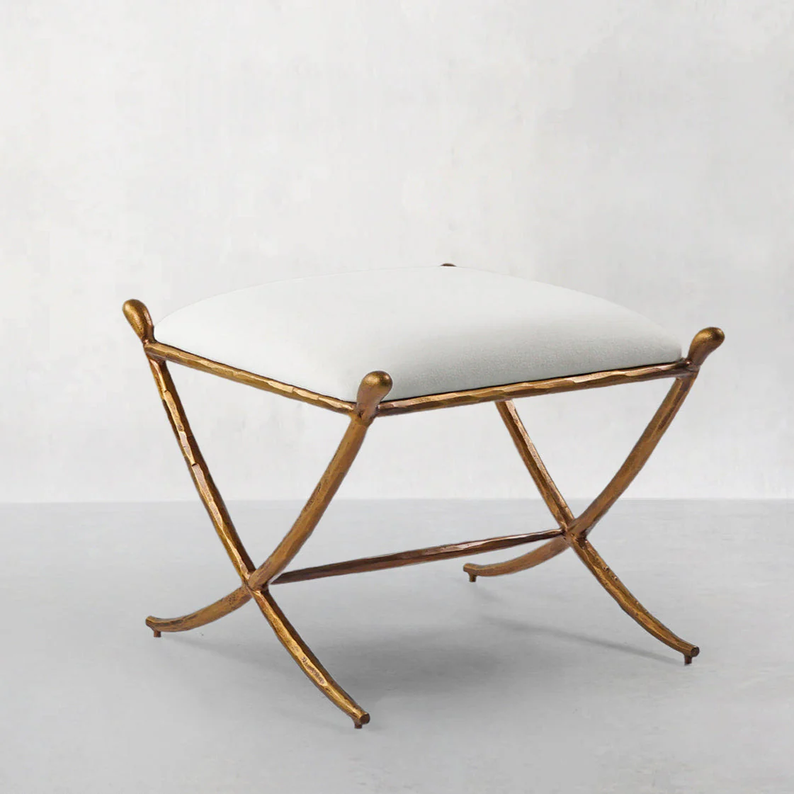 Hand-Forged Metal Horn Fabric Base Stool - Image 27