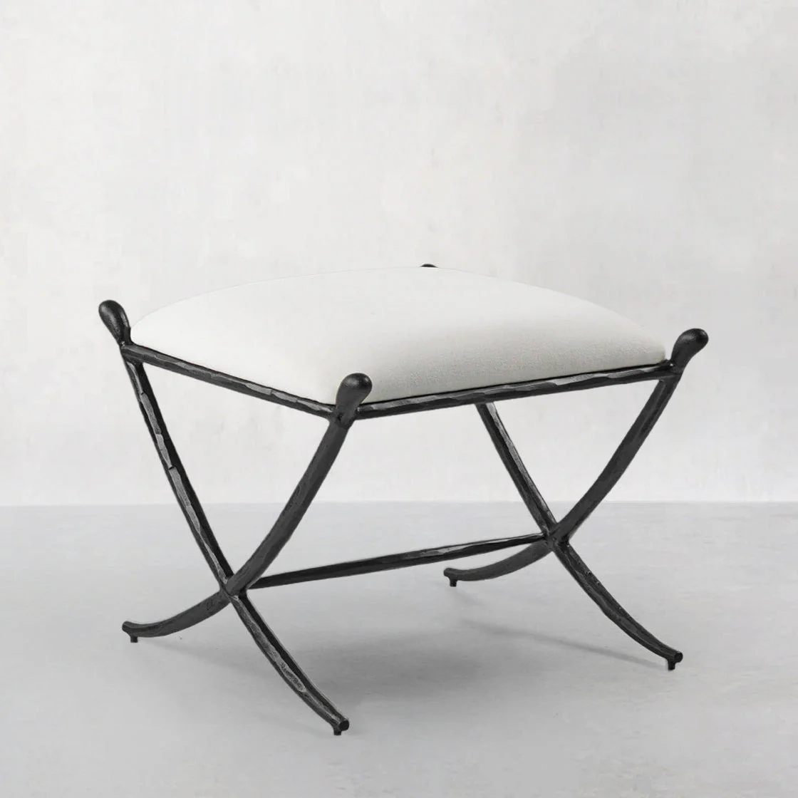Hand-Forged Metal Horn Fabric Base Stool - Image 28