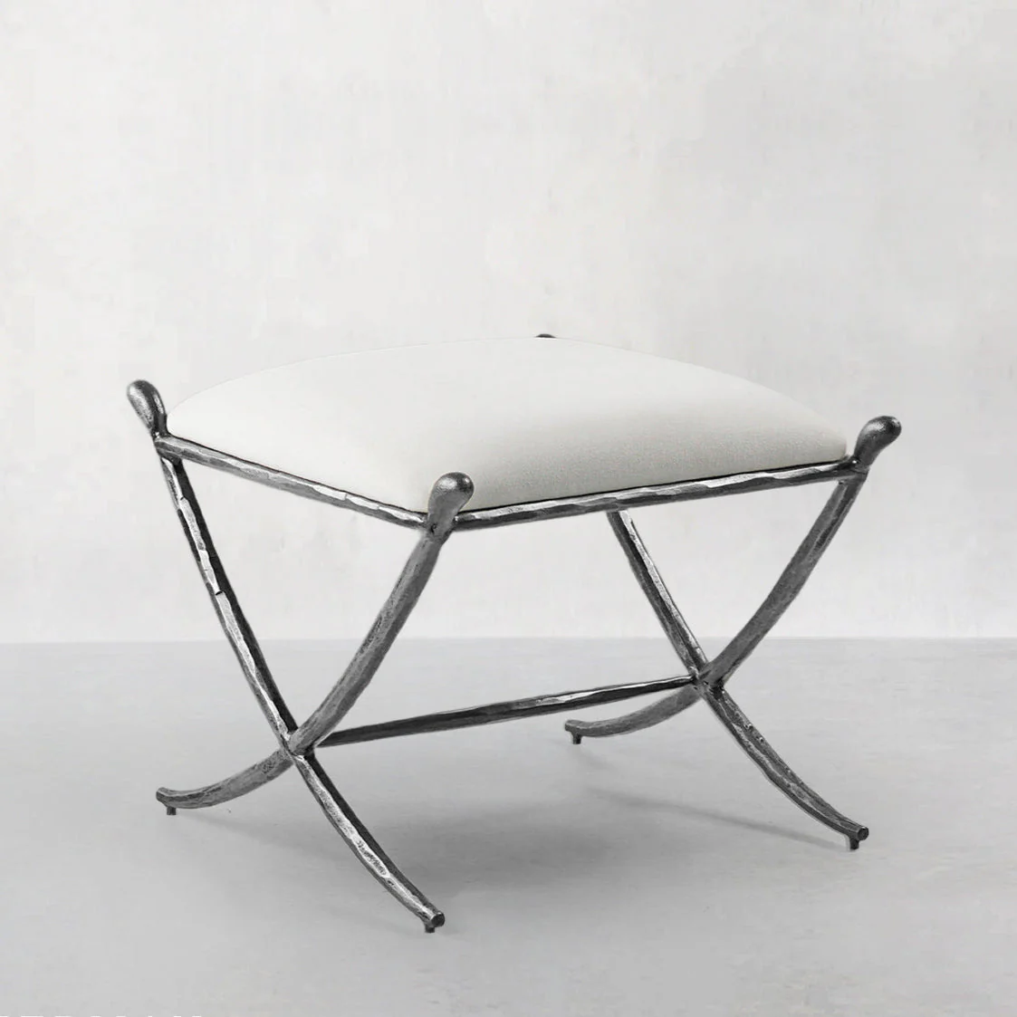 Hand-Forged Metal Horn Fabric Base Stool - Image 29