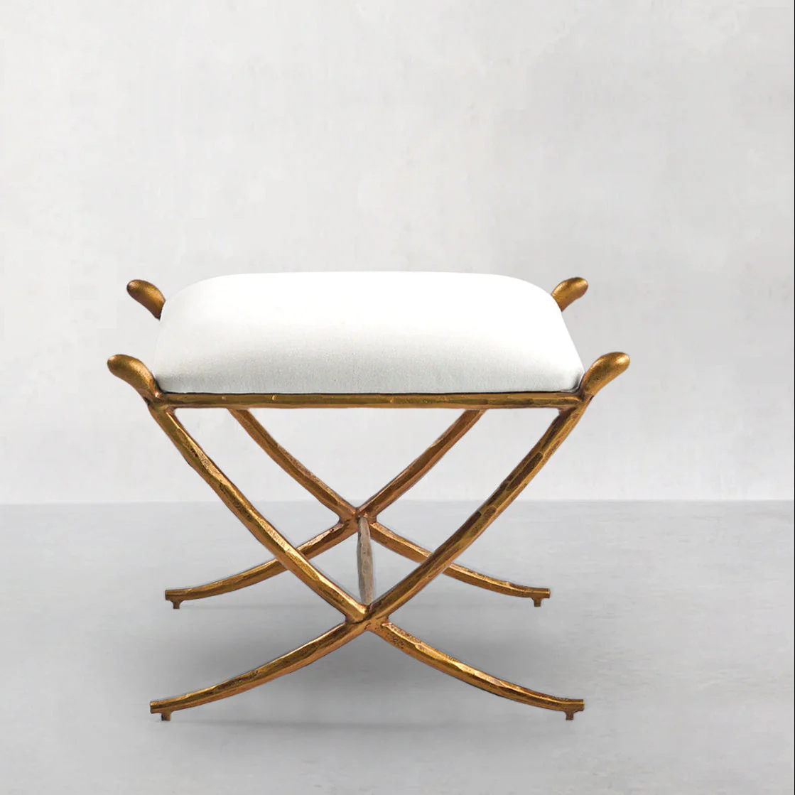 Hand-Forged Metal Horn Fabric Base Stool - Image 5
