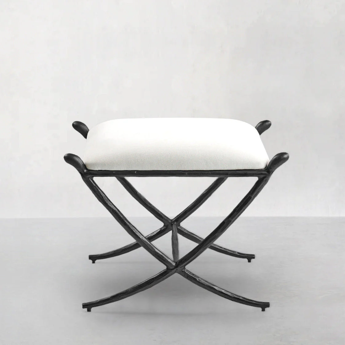 Hand-Forged Metal Horn Fabric Base Stool - Image 7
