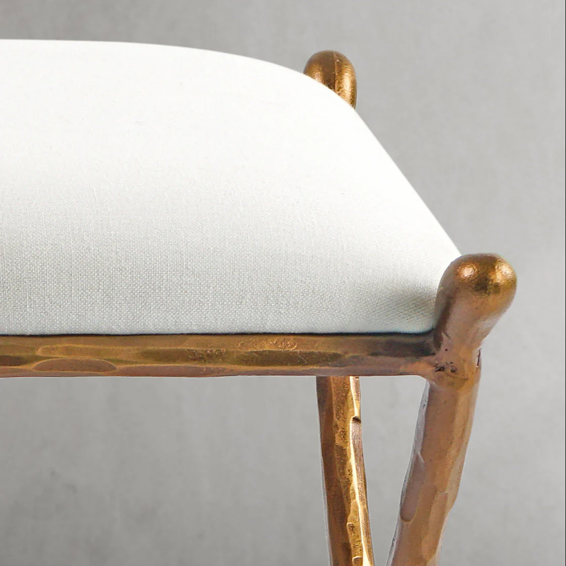 Hand-Forged Metal Horn Fabric Base Stool - Image 9