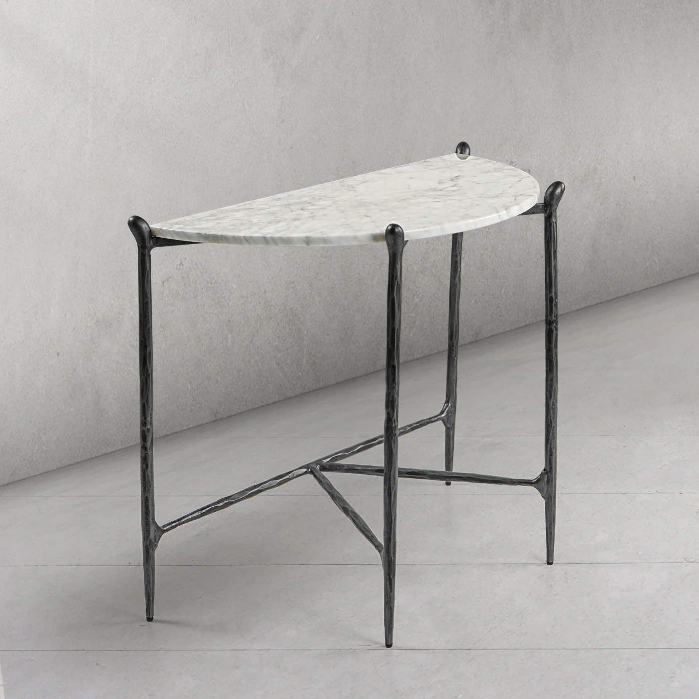 Hand-Forged Metal Horn Semi-Circle Marble Console Table - Image 10