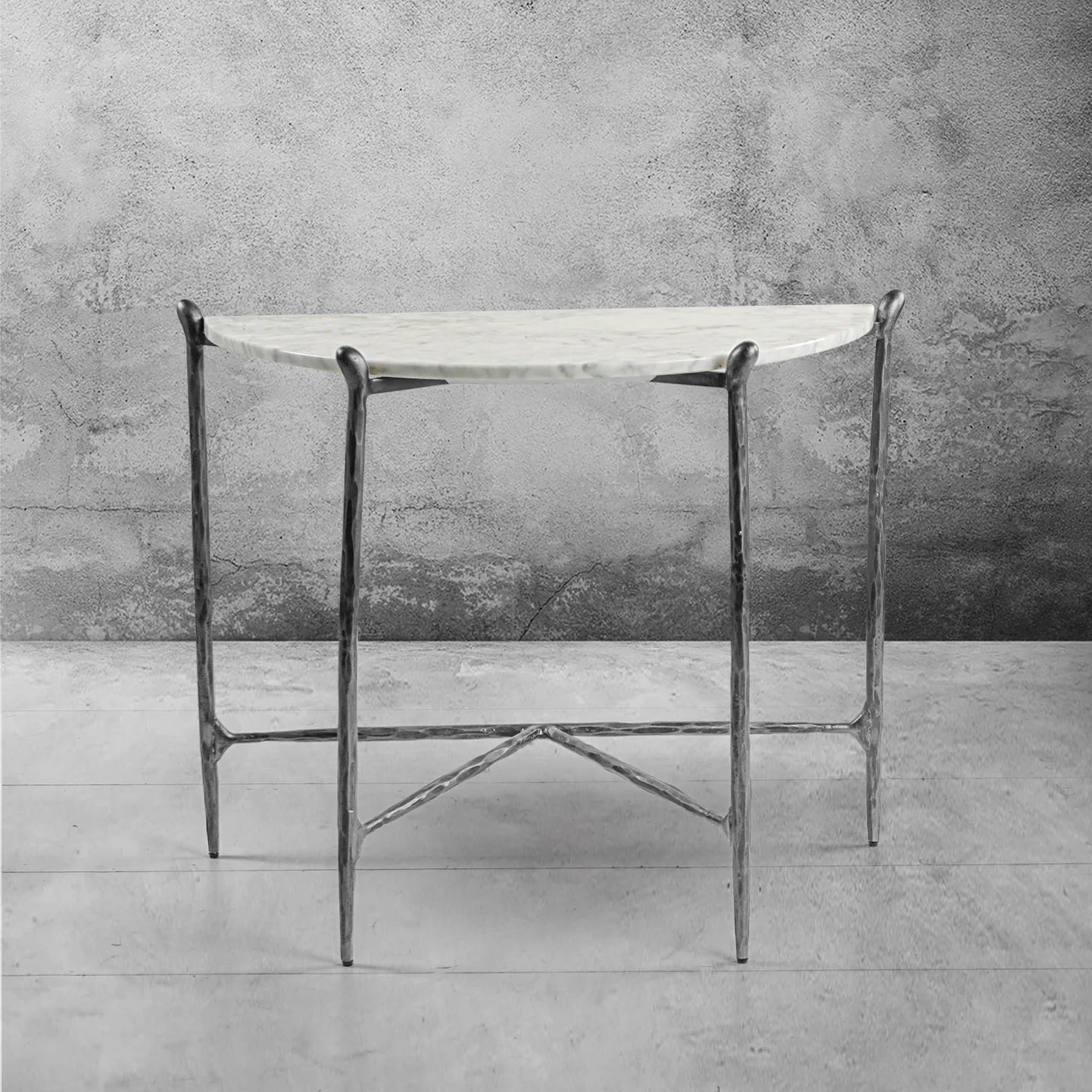 Hand-Forged Metal Horn Semi-Circle Marble Console Table - Image 15