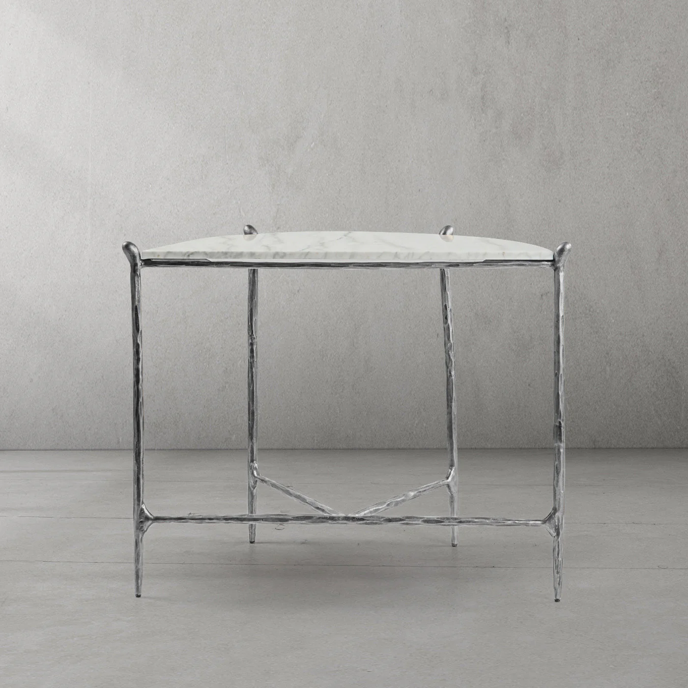 Hand-Forged Metal Horn Semi-Circle Marble Console Table - Image 21
