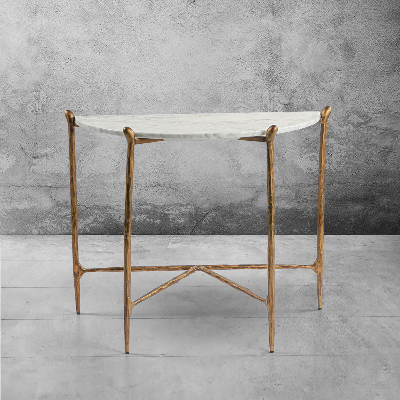 Hand-Forged Metal Horn Semi-Circle Marble Console Table - Image 3