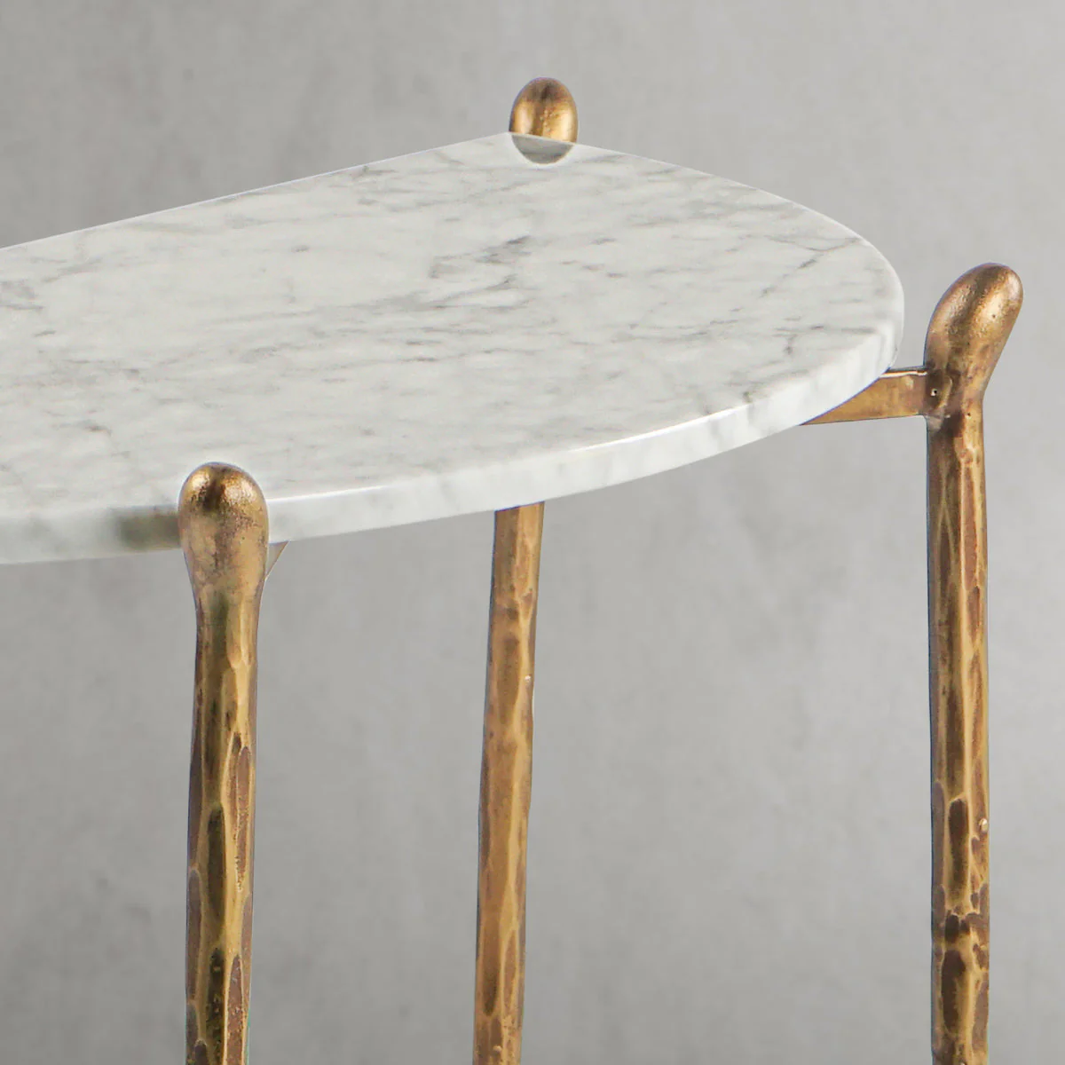 Hand-Forged Metal Horn Semi-Circle Marble Console Table - Image 6