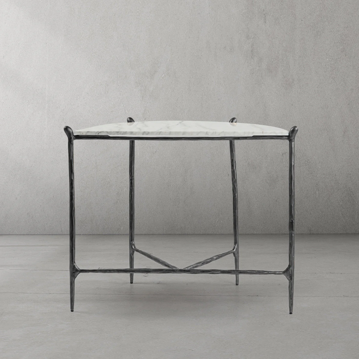 Hand-Forged Metal Horn Semi-Circle Marble Console Table - Image 7