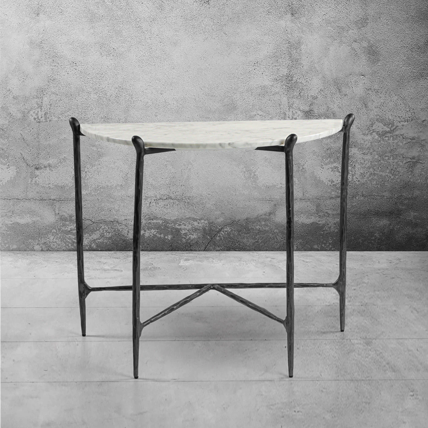 Hand-Forged Metal Horn Semi-Circle Marble Console Table - Image 8