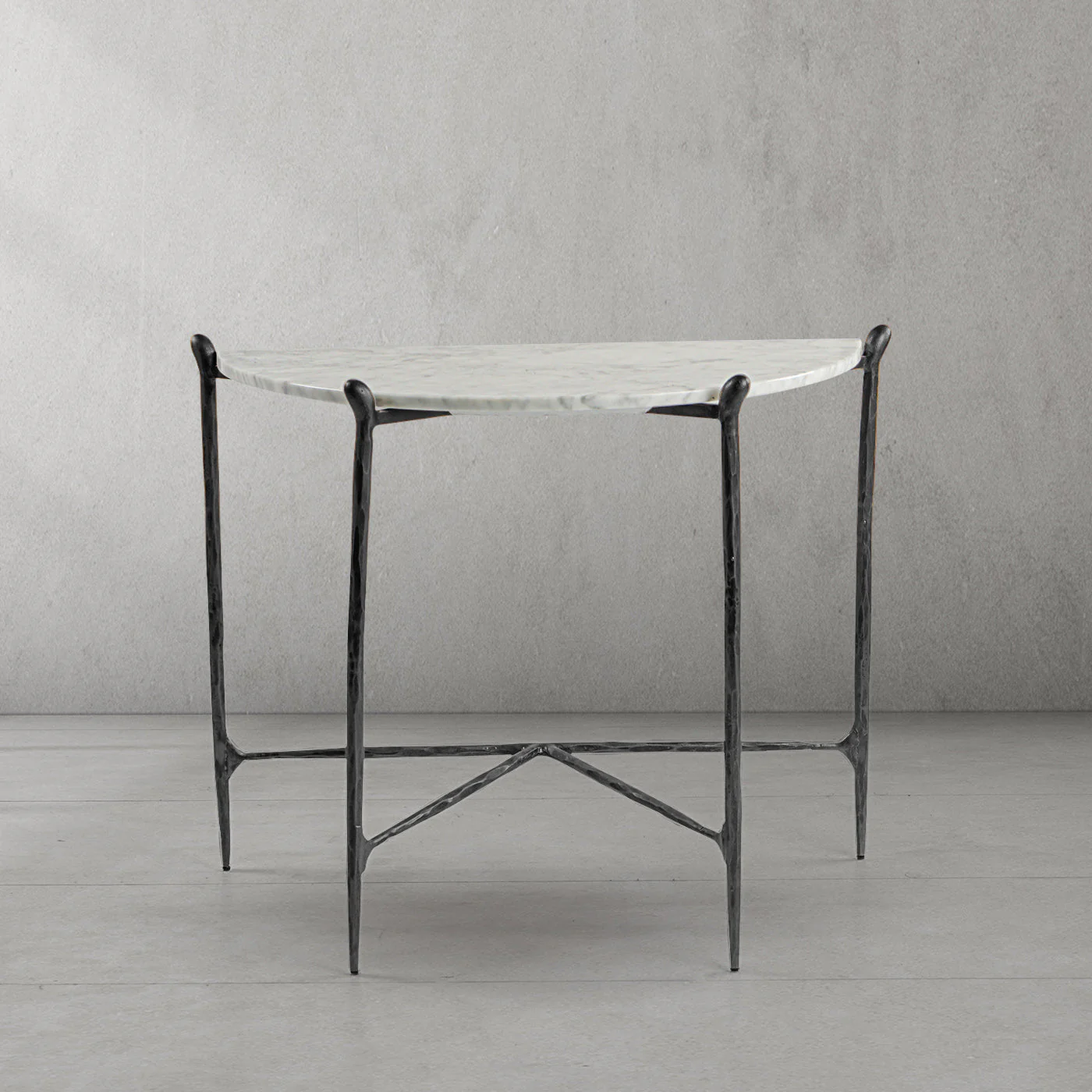 Hand-Forged Metal Horn Semi-Circle Marble Console Table - Image 9