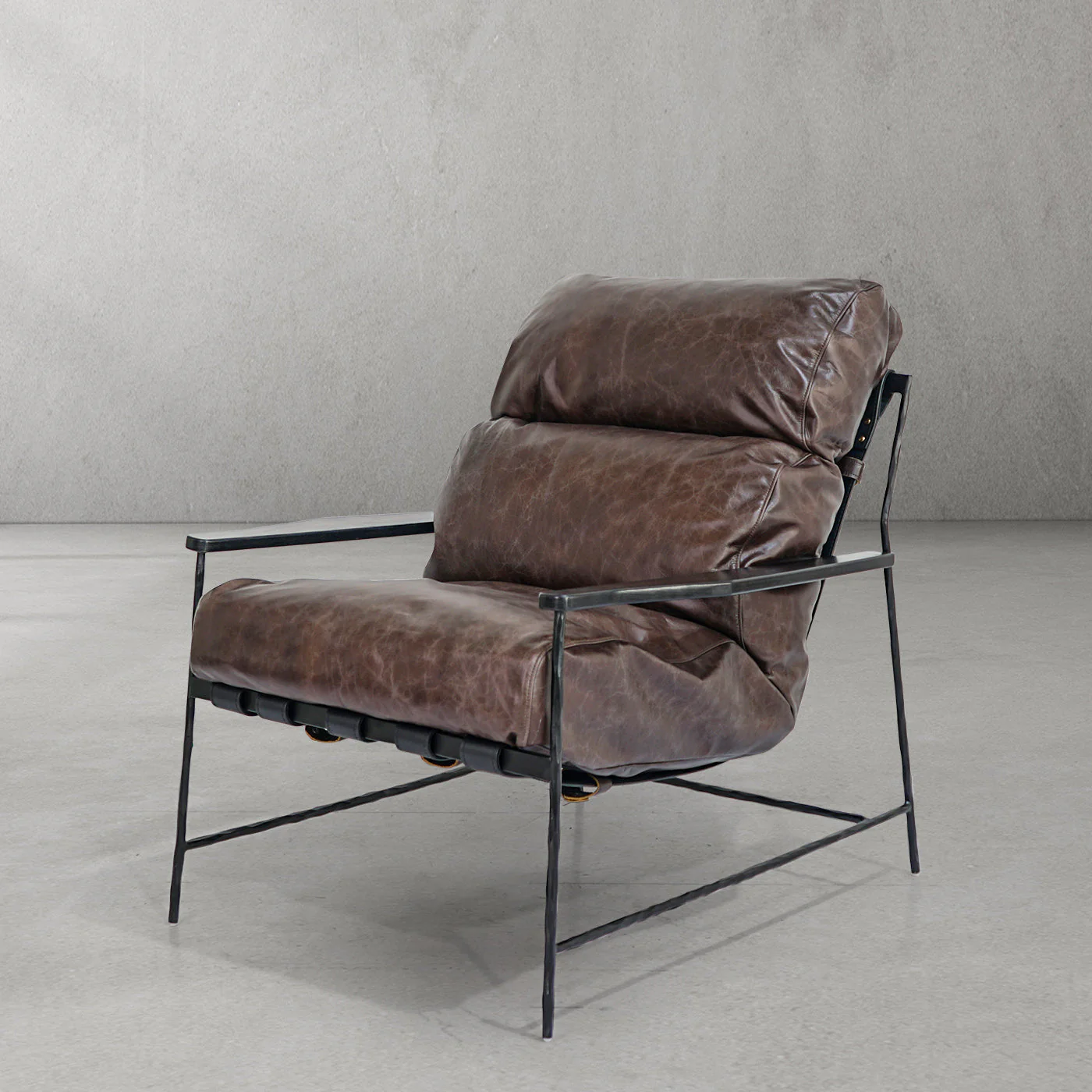 Hand-Forged Metal Leather Armchair - Image 8