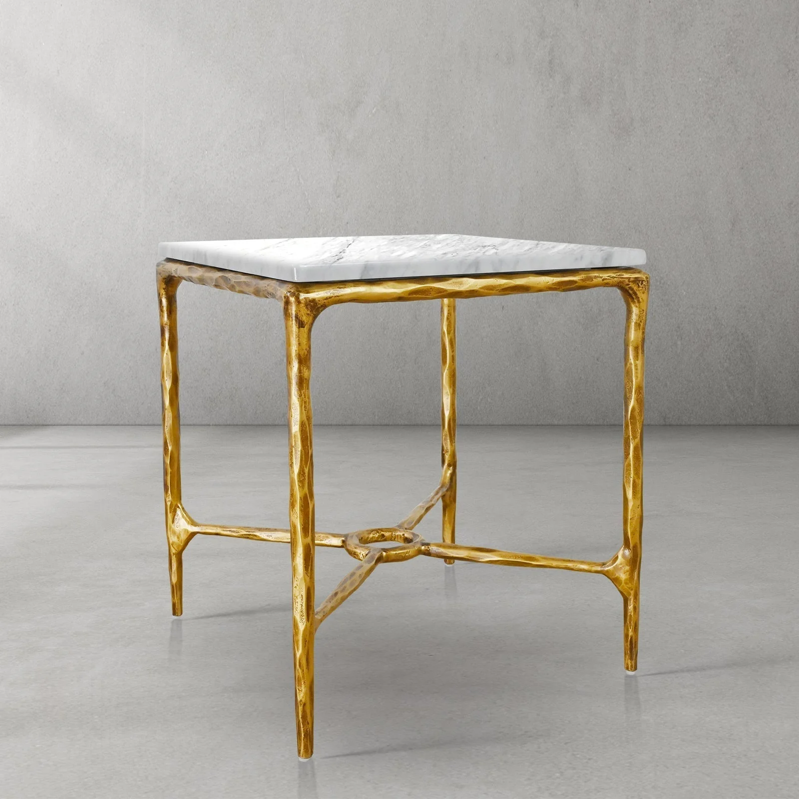 Hand-Forged Metal Mabrble Square Side Table 18" 22" Overhang O - Image 11