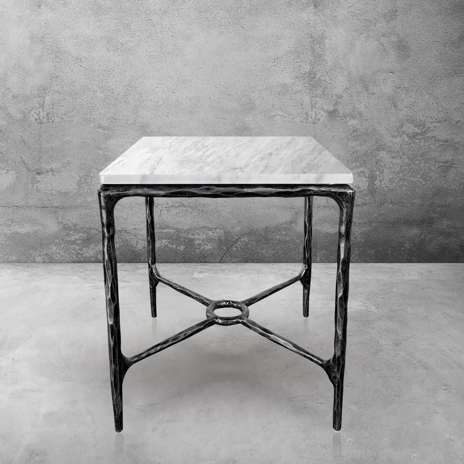Hand-Forged Metal Mabrble Square Side Table 18" 22" Overhang O - Image 14