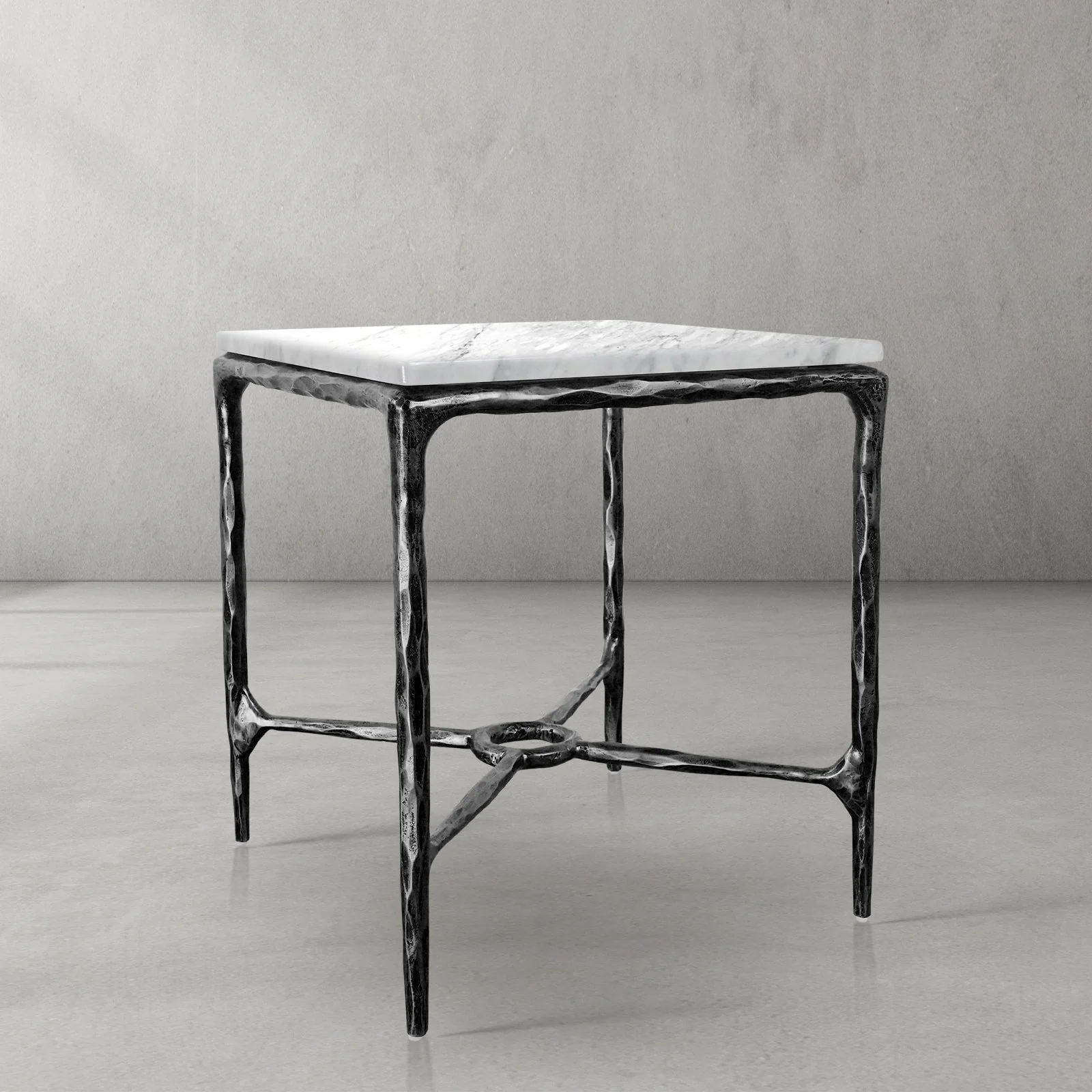 Hand-Forged Metal Mabrble Square Side Table 18" 22" Overhang O - Image 16