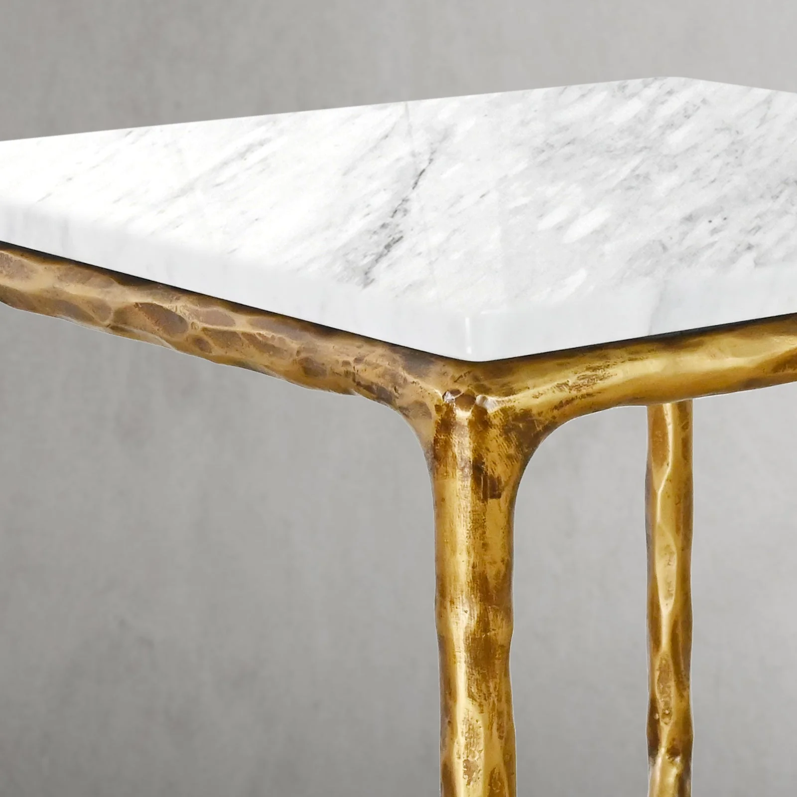Hand-Forged Metal Mabrble Square Side Table 18" 22" Overhang O - Image 6