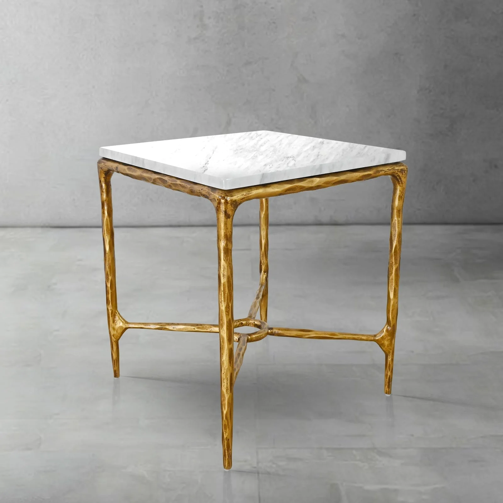 Hand-Forged Metal Mabrble Square Side Table 18" 22" Overhang O - Image 9