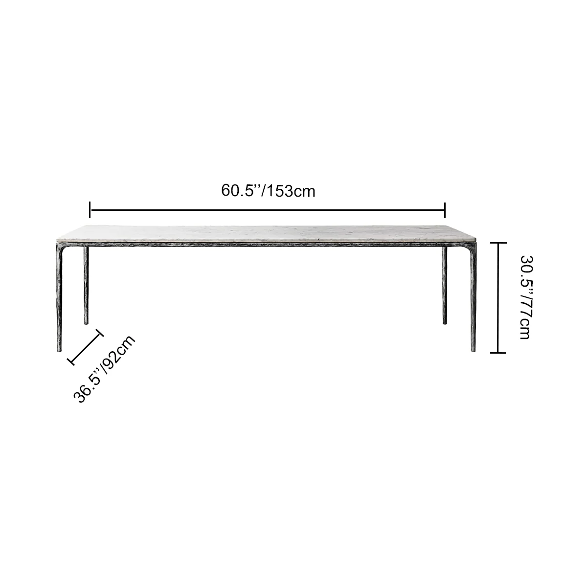 Hand-Forged Metal Marble Rectangular Dining Table - Image 9