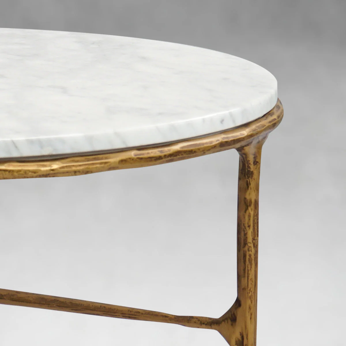 Hand-Forged Metal Marble Round Coffee Table 3 Legs 35" - Image 11