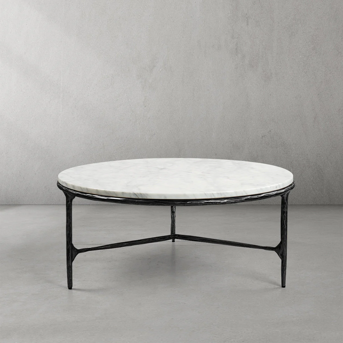 Hand-Forged Metal Marble Round Coffee Table 3 Legs 35" - Image 19