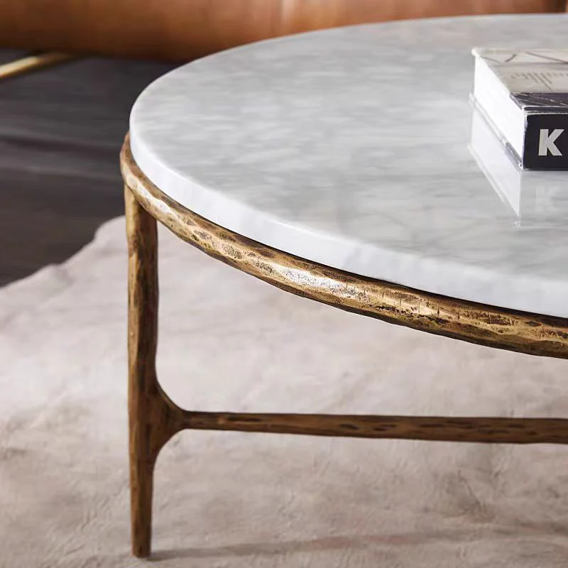 Hand-Forged Metal Marble Round Coffee Table 3 Legs 35" - Image 3