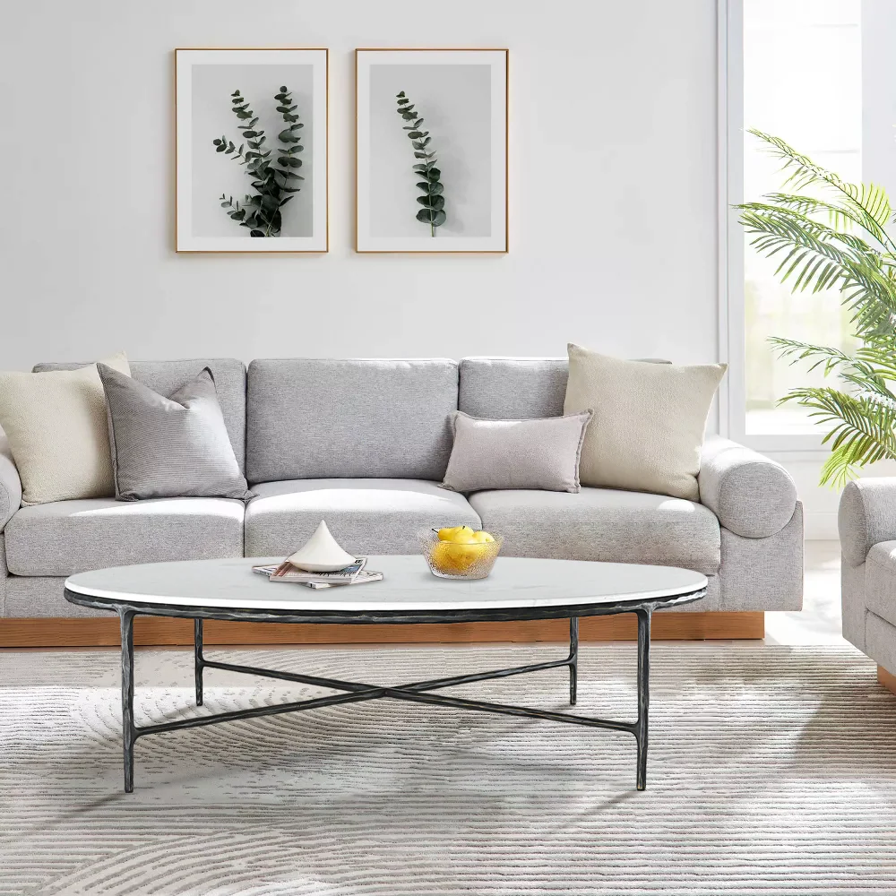 Hand-Forged Metal Marble Round Coffee Table 36" 55" - Image 9
