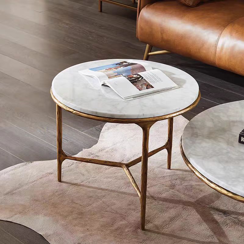 Hand-Forged Metal Marble Round Side Table 3 Leg 24"D - Image 3