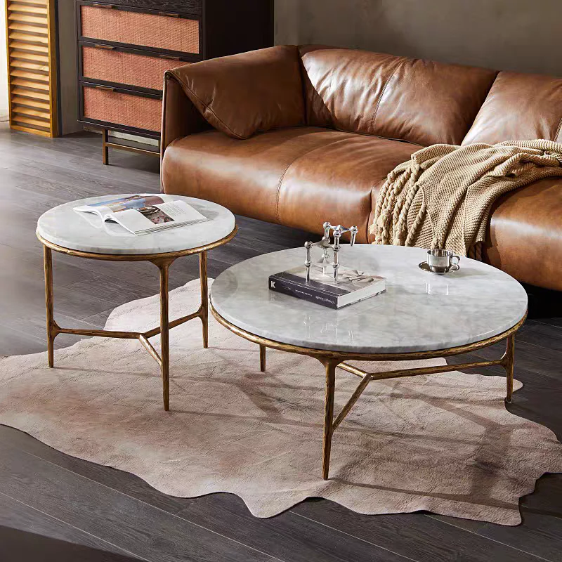 Hand-Forged Metal Marble Round Side Table 3 Leg 24"D - Image 4