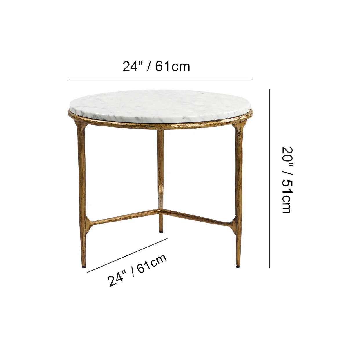 Hand-Forged Metal Marble Round Side Table 3 Leg 24"D - Image 5