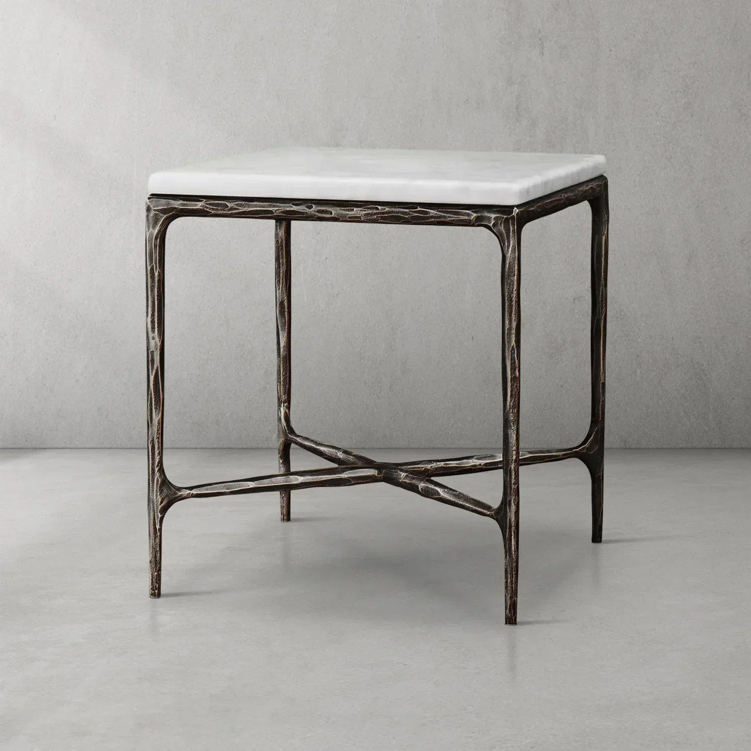 Hand-Forged Metal Marble Square Side Table 18" 22" - Image 11