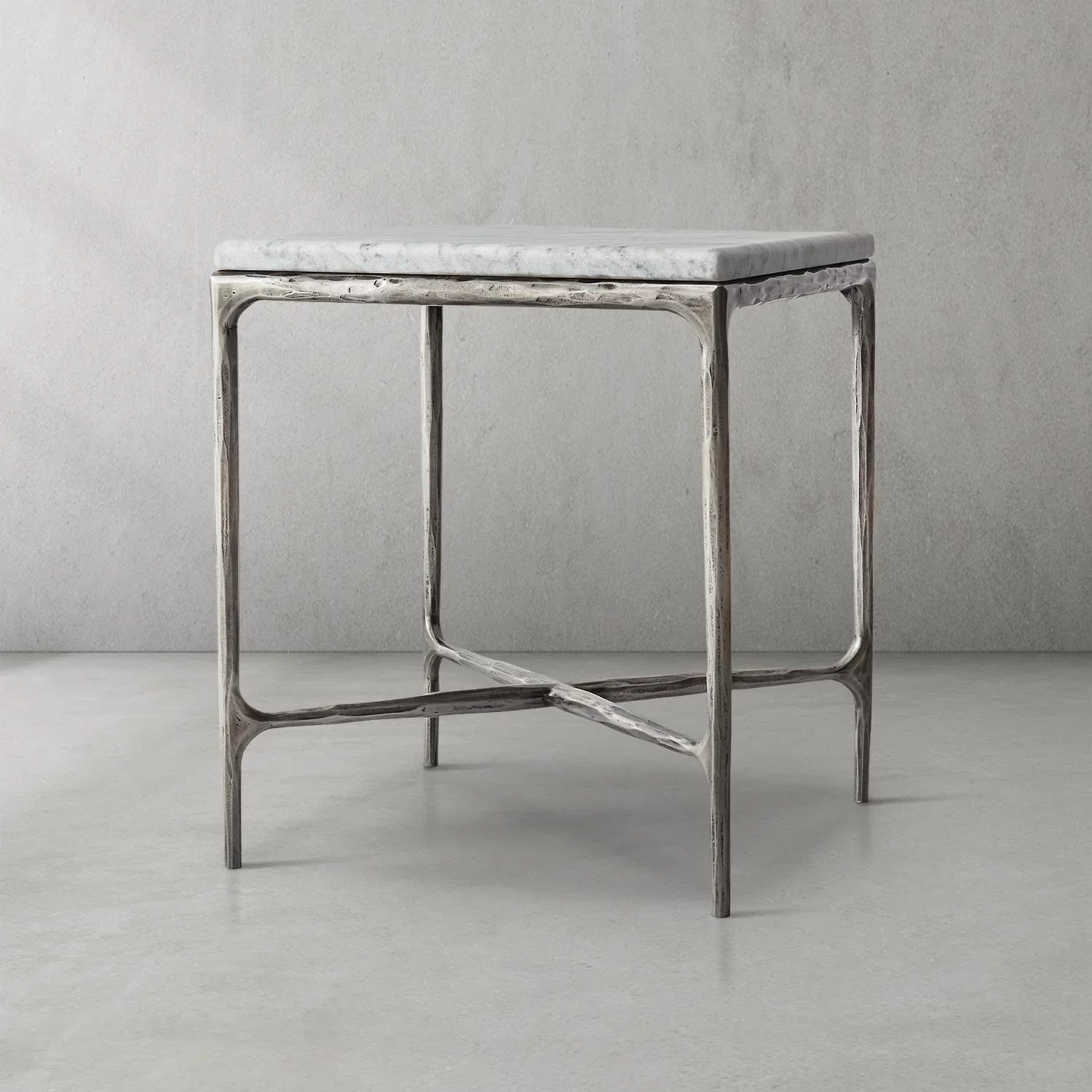 Hand-Forged Metal Marble Square Side Table 18" 22" - Image 12