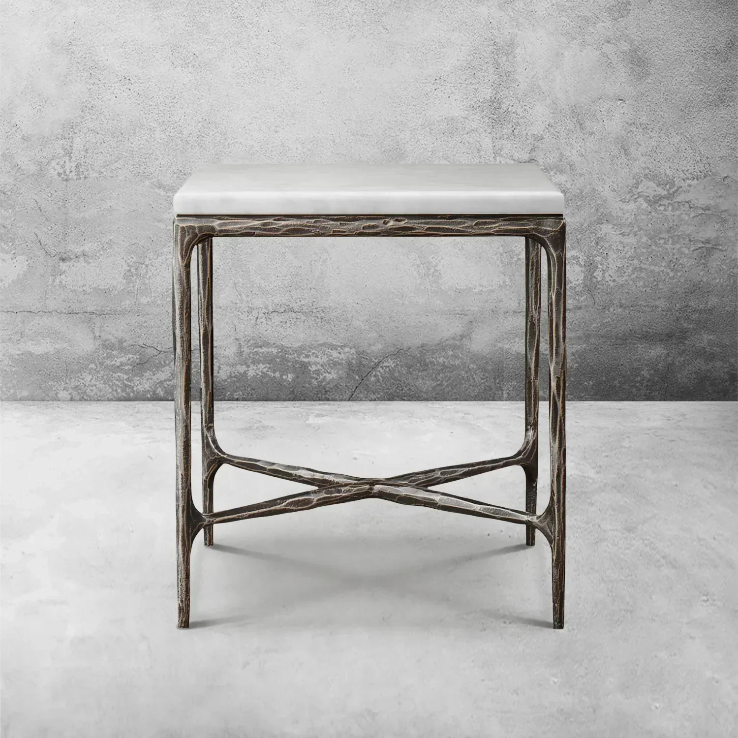 Hand-Forged Metal Marble Square Side Table 18" 22" - Image 3