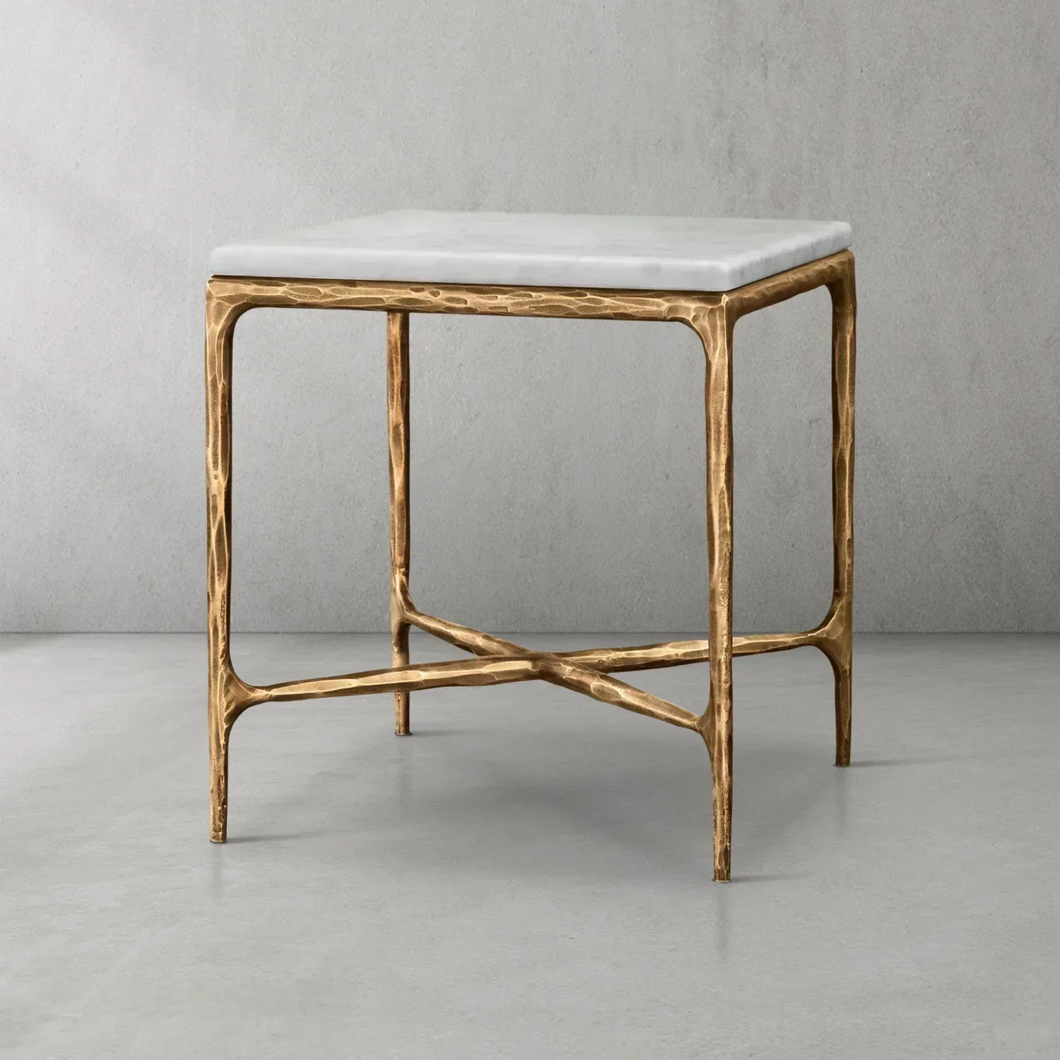 Hand-Forged Metal Marble Square Side Table 18" 22" - Image 4