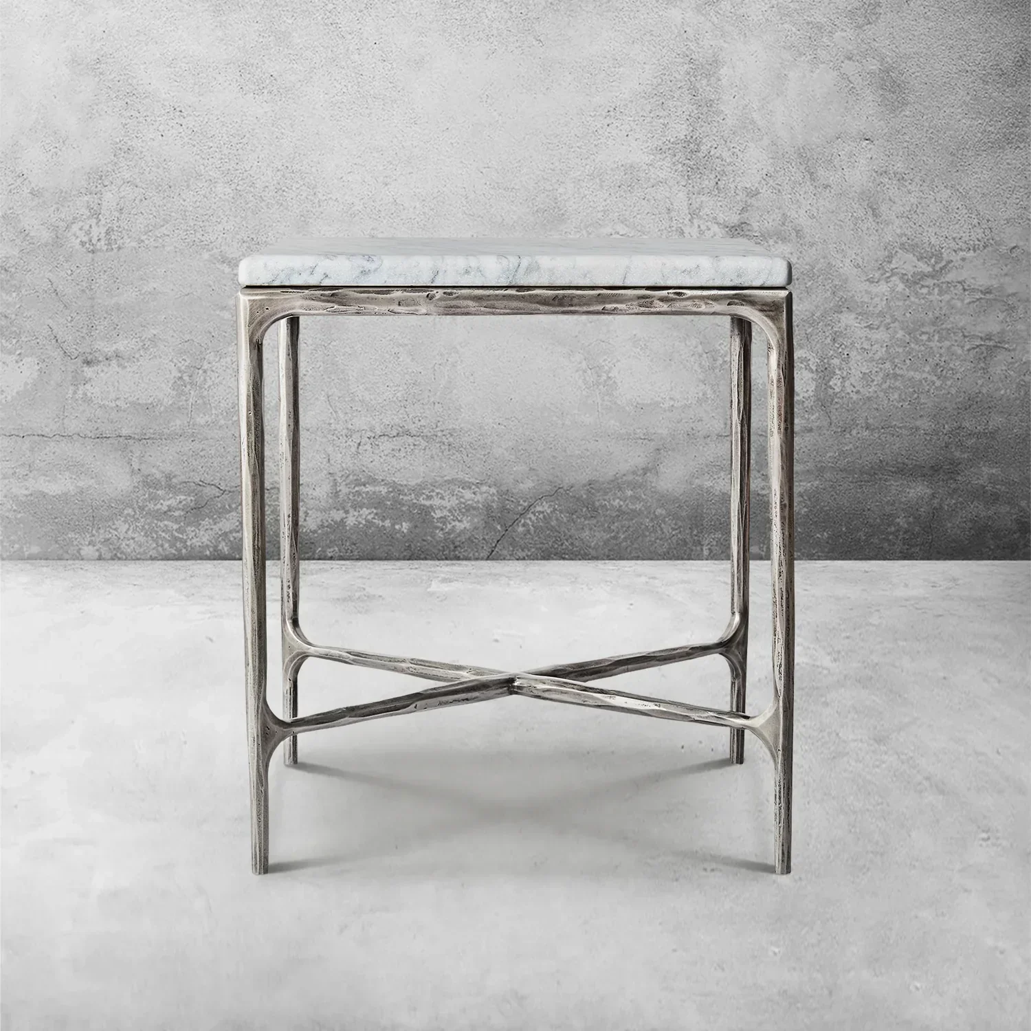 Hand-Forged Metal Marble Square Side Table 18" 22" - Image 9