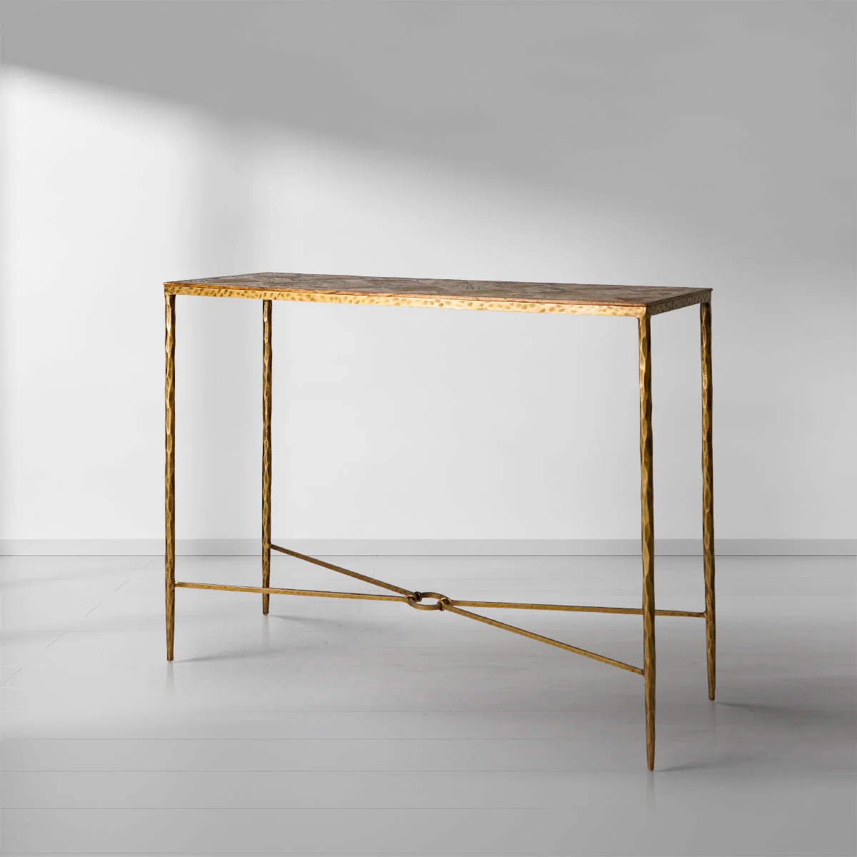 Hand-Forged Metal Metal Frame Elm Wood Console Table - Image 3