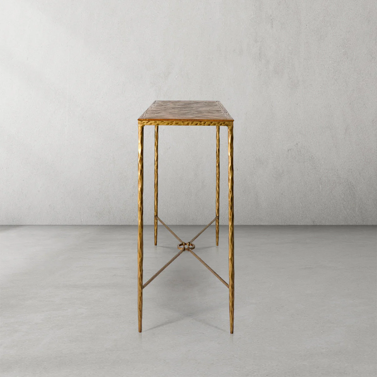 Hand-Forged Metal Metal Frame Elm Wood Console Table - Image 4