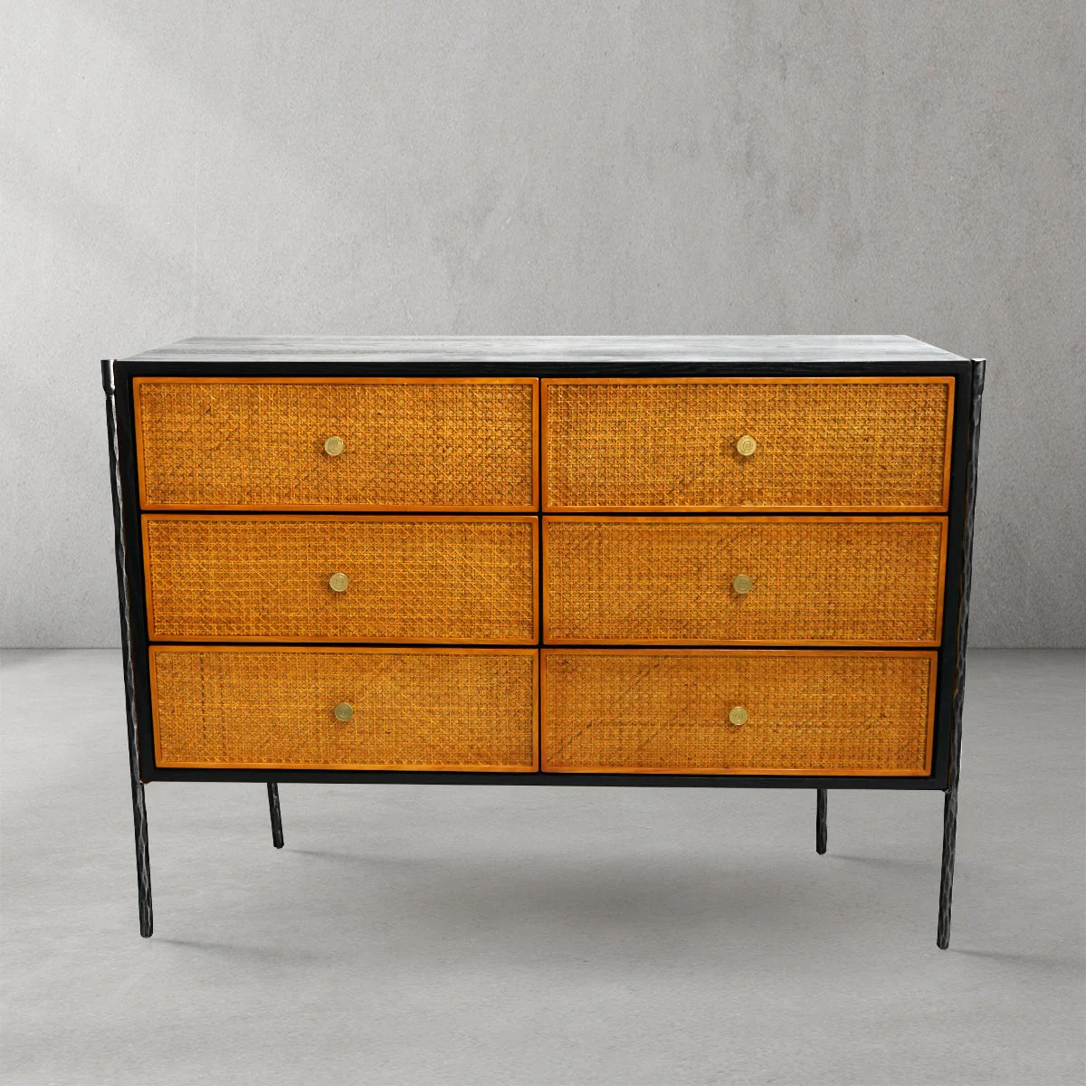 Hand-Forged Metal Metal Frame Rattan 6-Drawer Side Cabinet - Image 14