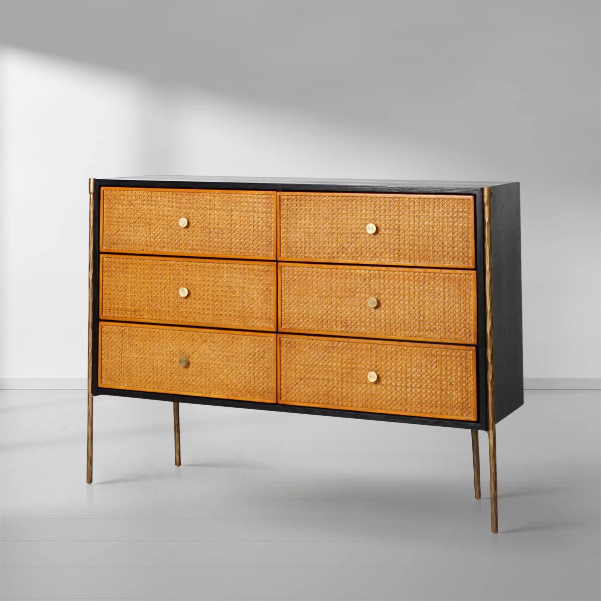 Hand-Forged Metal Metal Frame Rattan 6-Drawer Side Cabinet - Image 15