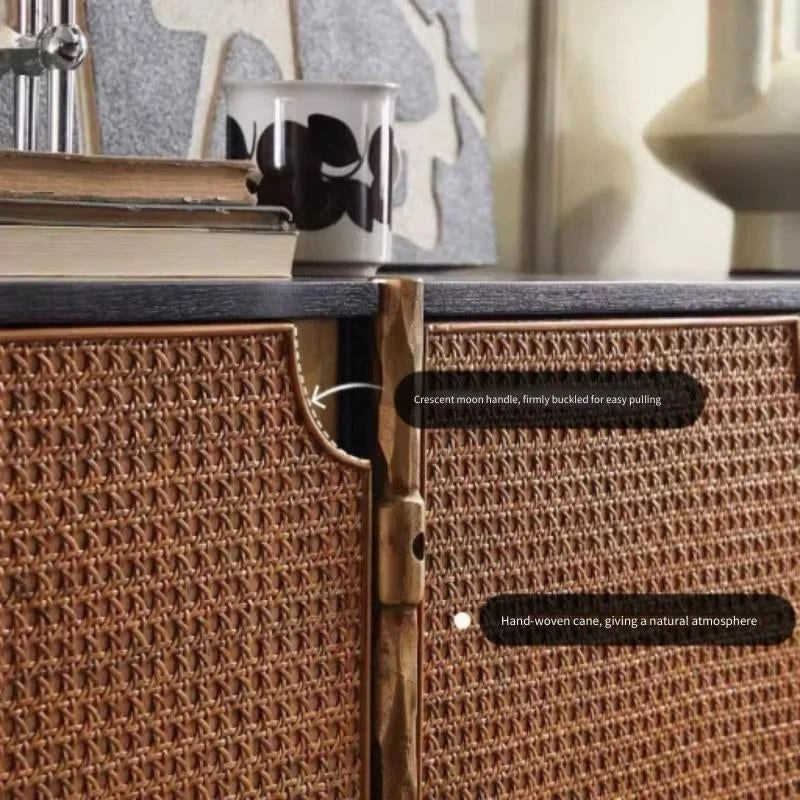 Hand-Forged Metal Metal Frame Rattan 6-Drawer Side Cabinet - Image 4