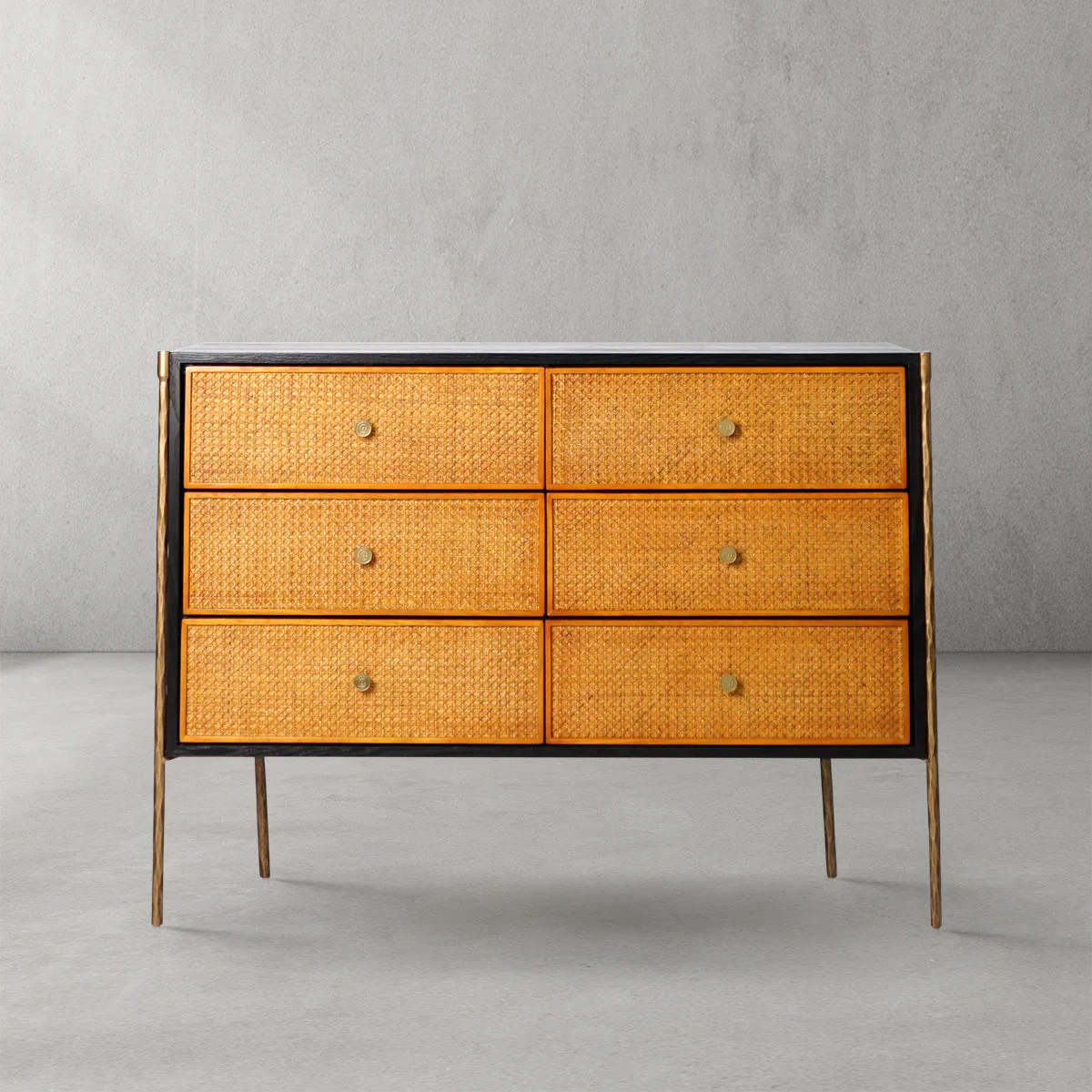 Hand-Forged Metal Metal Frame Rattan 6-Drawer Side Cabinet - Image 5