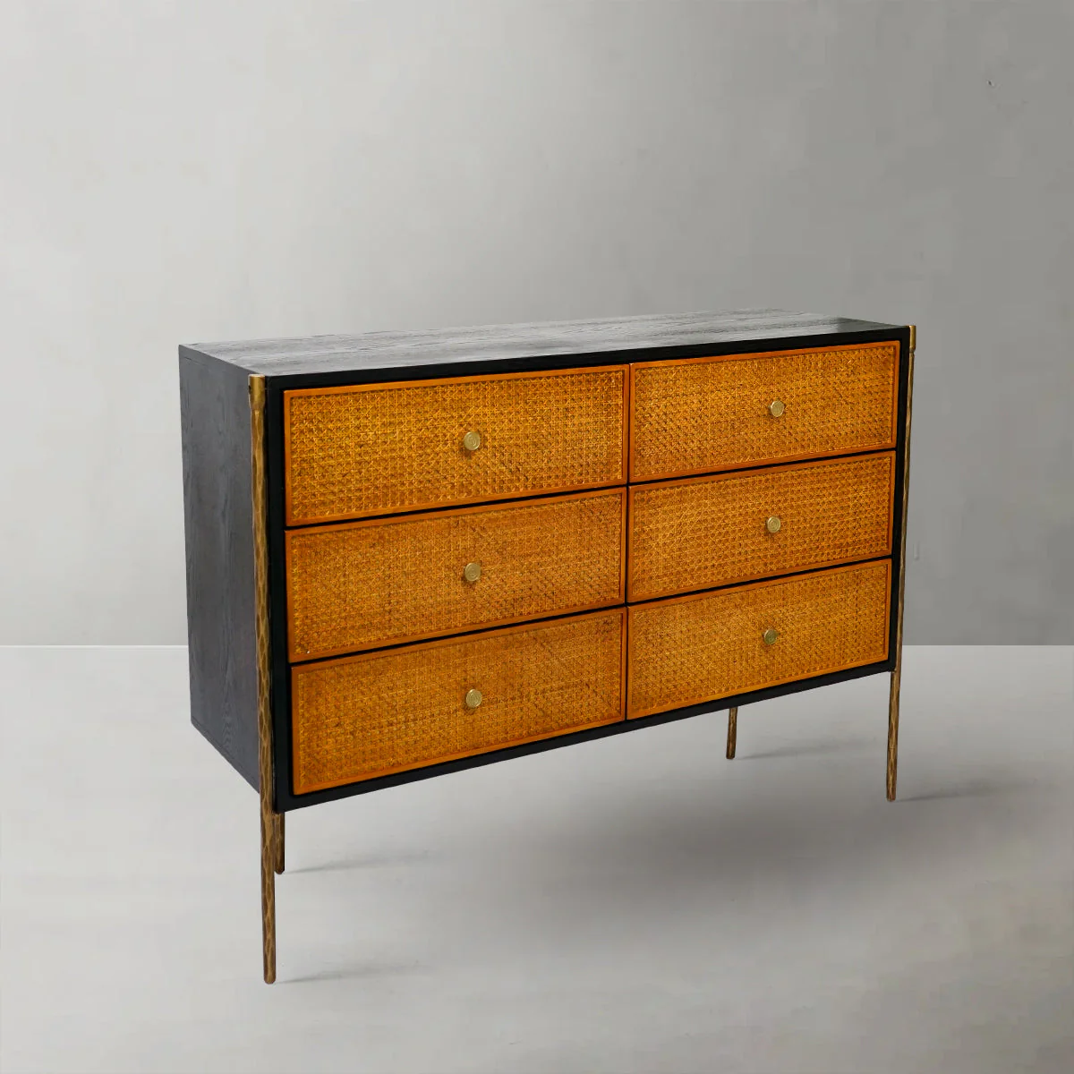 Hand-Forged Metal Metal Frame Rattan 6-Drawer Side Cabinet - Image 7