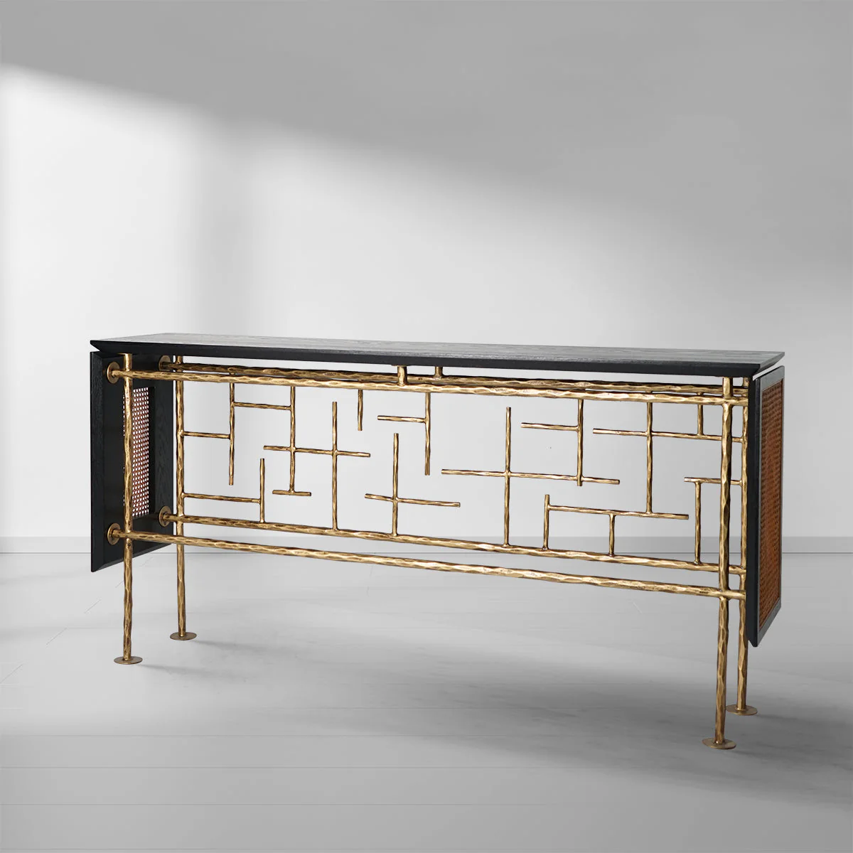 Hand-Forged Metal Metal Frame Rattan Console Table - Image 11