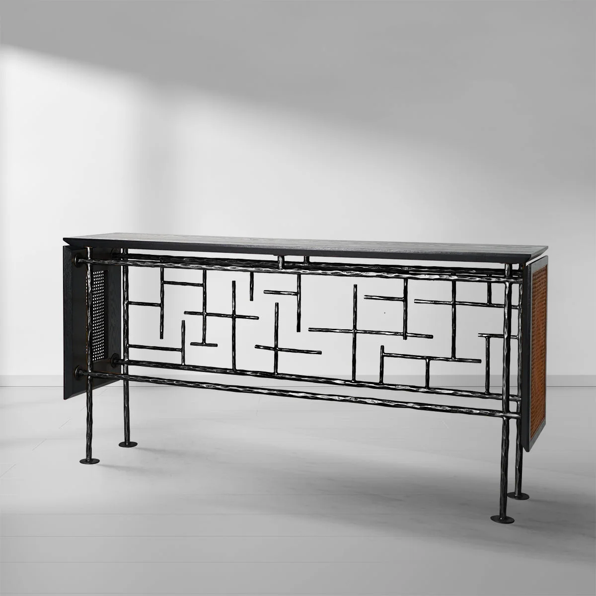 Hand-Forged Metal Metal Frame Rattan Console Table - Image 12
