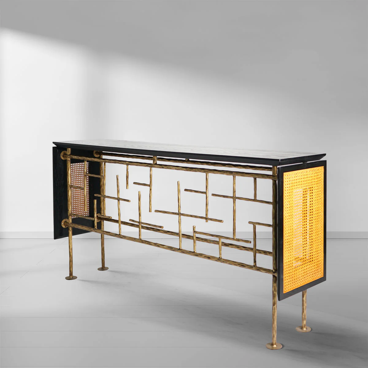 Hand-Forged Metal Metal Frame Rattan Console Table - Image 6