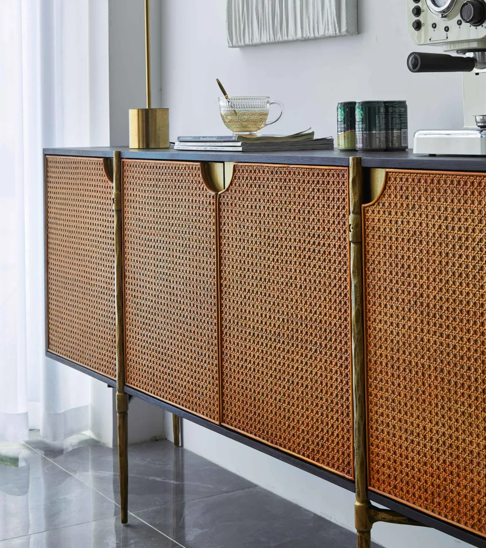 Hand-Forged Metal Metal Frame Rattan Long Side Cabinet - Image 14