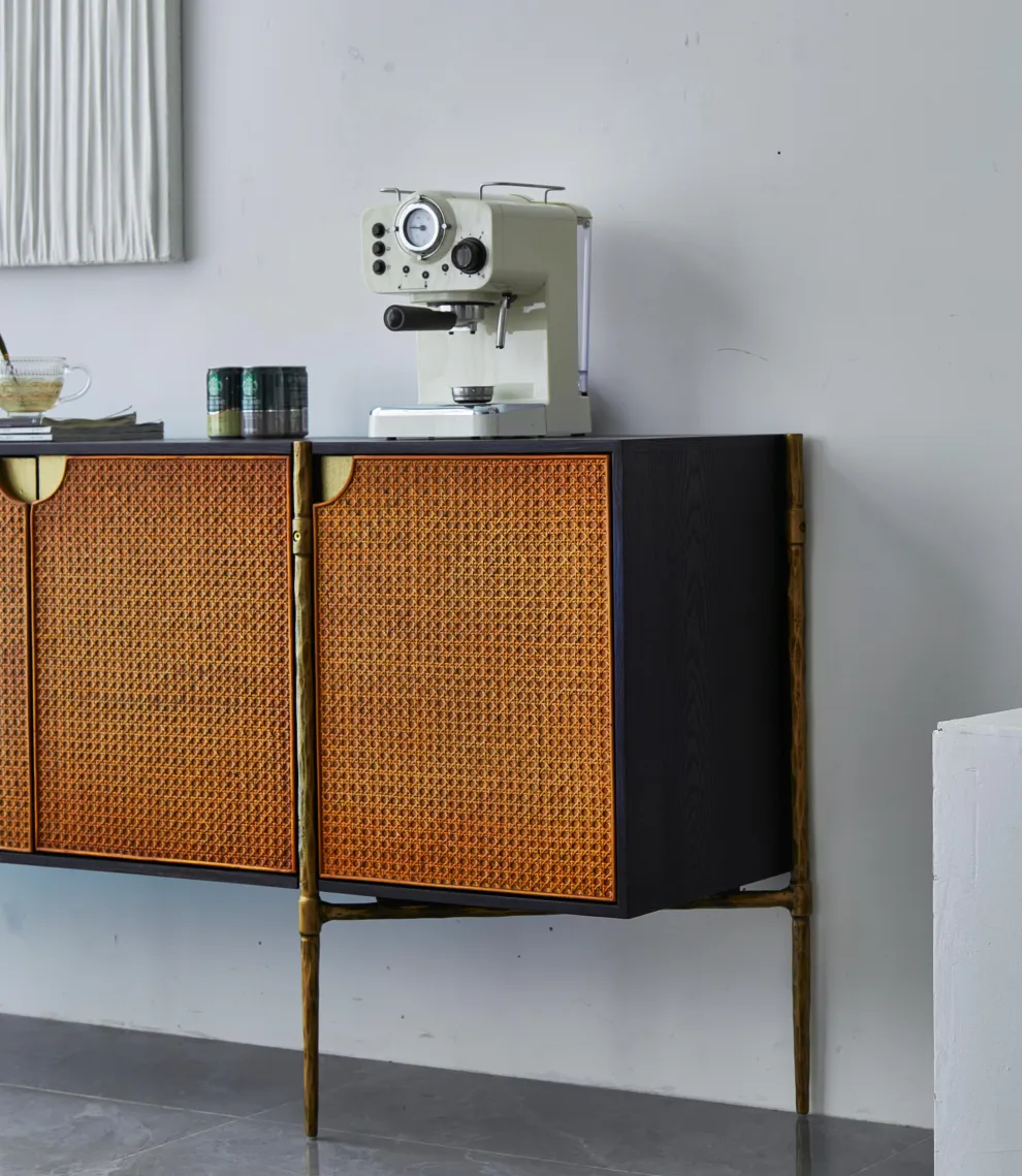 Hand-Forged Metal Metal Frame Rattan Long Side Cabinet - Image 15