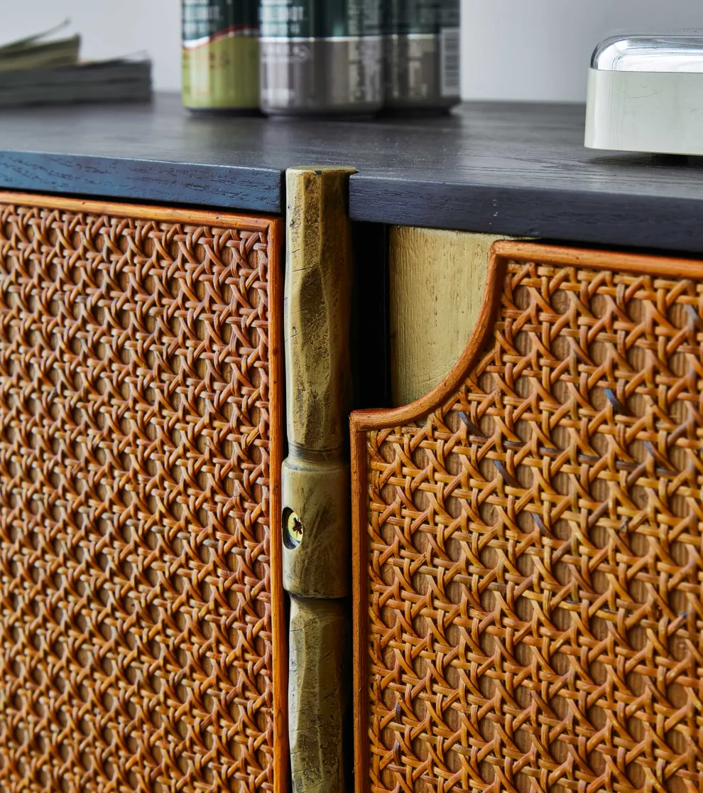 Hand-Forged Metal Metal Frame Rattan Long Side Cabinet - Image 16