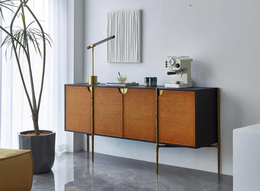 Hand-Forged Metal Metal Frame Rattan Long Side Cabinet - Image 22