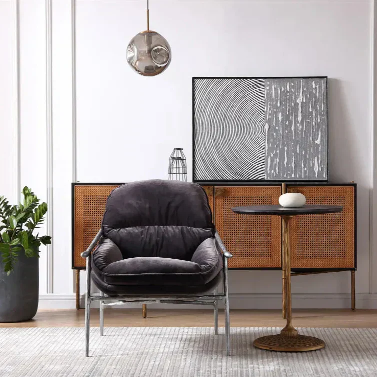 Hand-Forged Metal Metal Frame Rattan Long Side Cabinet - Image 3
